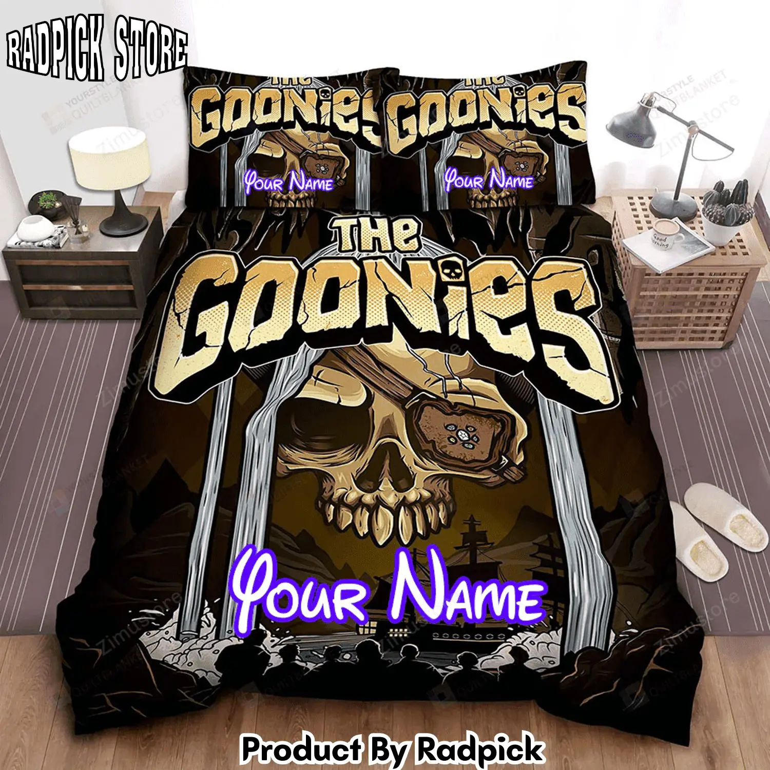 Radpick the goonies skull pirates symbol in cartoon art bed sheets spread comforter duvet cover personalized name bedding sets rp3271246